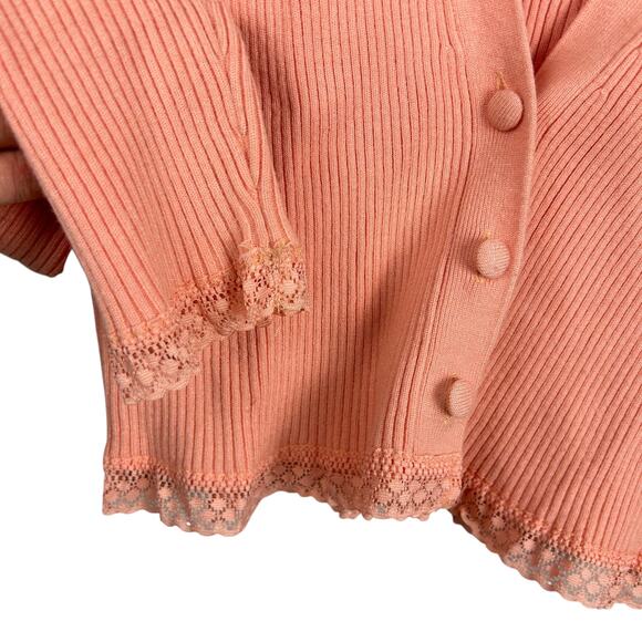For Love and Lemons Peach Ribbed Long Sleeve V Neck Button Front Cardigan L - Picture 4 of 7